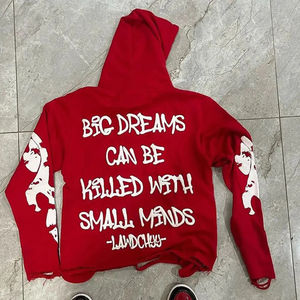 Sweat à capuche oversize rouge avec bande latérale blanche, style color block contemporain, vêtement décontracté d'hiver, finition teinte unie - Product Image 2