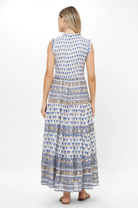 Robe longue en coton à imprimé floral Boho pour femmes Robe d'été sans manches trapèze avec col à volants Robe ethnique smockée à la taille - Product Image 4