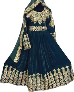 Salwar Kameez traditionnel afghan fait à la main en robe de mariage et de fiançailles de culture pachtoune blanche pour les femmes - Product Image 6