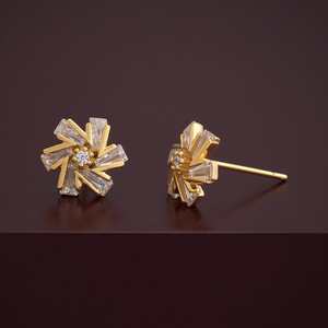 Vintage Trendy 92.5 <b>Silver</b> Earrings 14K Gold Diamond-Studded Flower Geometric <b>Studs</b> for Weddings Engagements Model 183118 - Product Image 6