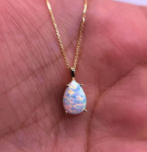 925 Sterling <b>Silver</b> Rhodium Gold Plated Pear Shape Channel Set Opal Islamic Minimalist Design Women's Pendant Charm Fine - Product Image 3