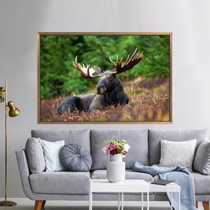 งานศิลปะบนผ้าใบพิมพ์ลายกวางและต้นไม้สุดหรูหรา - ของตกแต่งผนังสไตล์โบโฮ,1P:กรอบสีทอง - Product Image 1