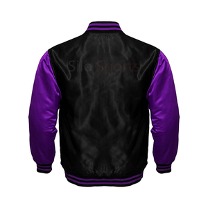 2025 OEM noir Satin col montant Letterman Baseball veste hommes violet manches chauffé hiver mode en gros - Product Image 2