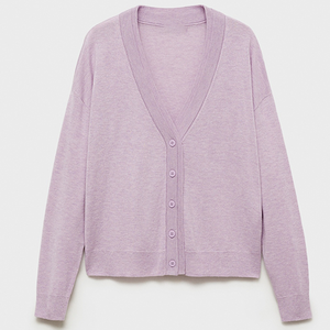 Cardigan doux violet pastel à col en V pour femmes Pull à boutons confortable en tricot coupe ample mode cardigan léger et décontracté en tricot - Product Image 1