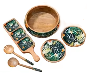 Cuillères en bois Ustensiles pour la cuisine avec bol en bois de teck naturel Ensemble d'ustensiles de cuisine avec repose-cuillère Ensemble de bols en bois à poignée confortable - Product Image 1