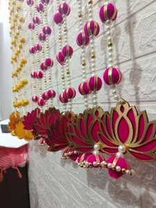Colgante de pared de perlas de loto de MDF con guirnaldas amarillas y rosas Hogar único, templo, decoración Mandap para bodas y festivales - Product Image 6