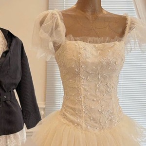 OEM Romantic Puff Sleeve Lace <b>Women</b> Mini Dress Evening Style - Product Image 2