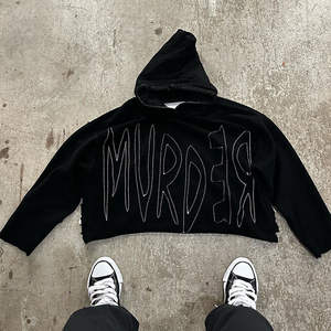 Sudaderas con capucha Hombres Negro Recortada Streetwear Sudadera con capucha Edgy Graphic Zip Up Manga larga Moda urbana Sudadera con capucha Trendy Casual Top - Product Image 5