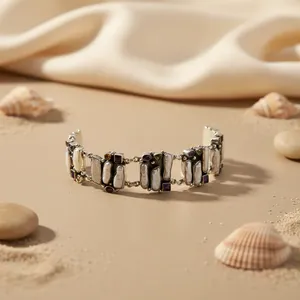 Bracelet élégant en argent 925 avec pierres naturelles et perles pour femme, cadeau - Product Image 1