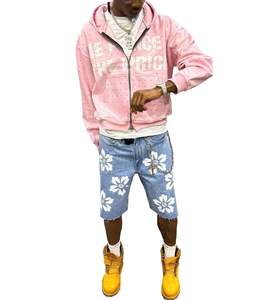 Sweat-shirt à capuche personnalisé pour hommes, lavé à l'acide, avec fermeture éclair et strass, poids lourd Boxy imprimé - Product Image 6