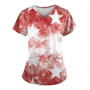 2024 moda trébol estampado verde Scrub Tops día clínica cuidadores enfermera uniforme clínica personal blusa Uniforme De Enfermera Para Mujer - Product Image 4