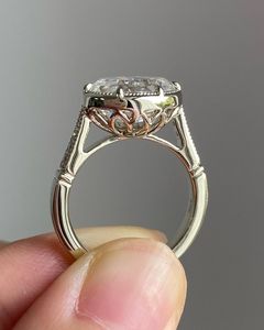 Anillo de Compromiso Vintage con Diamante Ovalado Cultivado en Laboratorio de Alta Demanda, Oro Sólido de 14K, Corte Cruzado, Joyería Fina para Mujer - Product Image 6