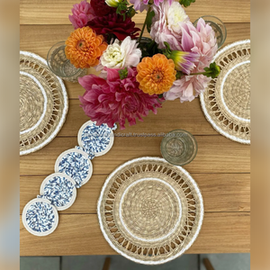 Napperons ronds en jonc de mer avec bord bleu | 3 couleurs napperons naturels tissés à la main pour mariage à la maison hôtel restaurant - Product Image 5