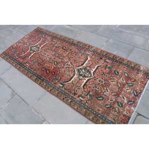 Turkish 3.1x7.3 ft Rug, Accent Vintage Rug, <b>Red</b> Floral <b>Wool</b> Rug - Product Image 2