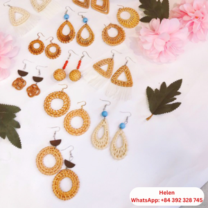 Pendiente de ratán hecho a mano 100%, Venta barata con nuevos accesorios artesanales de ratán de estilo bohemio a la moda - Product Image 2