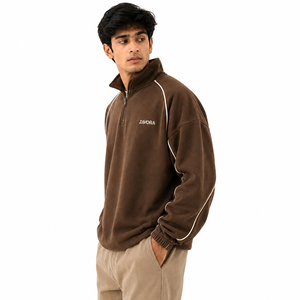 <b>Trendy</b> Quarter Zip Raglan Piping Fleece Top Casual Oversized Men Sweatshirt Custom OEM Private Label Wholesale Fleece <b>Hoodies</b> - Product Image 3