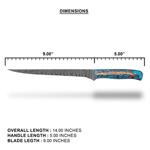 Couteau à filet en acier damas de 14 pouces fait à la main de qualité professionnelle forgé à la main Flexible Sharp Top vente 2025 livraison directe disponible - Product Image 6