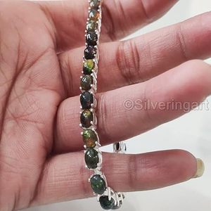 Bracelet pour femme en opale noire naturelle, pierre de naissance d'octobre, bijoux faits à la main pour mariage, Noël, bracelet en argent sterling 925 - Product Image 2