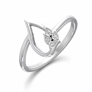 Anillo de Oro de 14K para Mujer con Forma de Hoja Natural y Cuatro Diamantes Redondos de Talla Brillante - Product Image 1