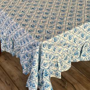 Nappe indienne en coton faite à la main belle couverture de Table en coton imprimé bloc à la main pour nappe de mariage à vendre - Product Image 4