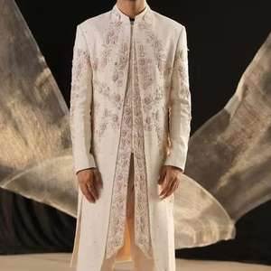 STYLISH & BEAUTIFUL ZARI EMBROIDERY on SHERWANI & <b>PANT</b> WITH MATCHING SHOE WITH EMBELLISHED CRYSTAL GLASS BEADS,DABKA WORK@2024 - Product Image 1