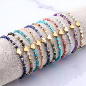 Bracelet de perles de pierre précieuse d'agate indienne minuscule de 3 MM avec des breloques de recherche-Bracelet de perles de breloques de coeur - Product Image 2