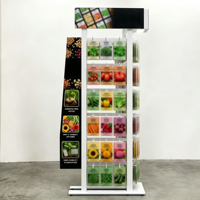 Présentoir commercial sur pied avec affiche latérale, en métal, multi-niveaux, pour sachets de graines de légumes, pour magasin de détail