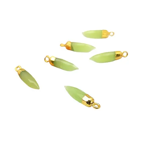 Green Chalcedony Pencil Pendant Point Shape Gold Cap Electroplated Spikes Charm Necklace For Woman Jewelry Making Distributor