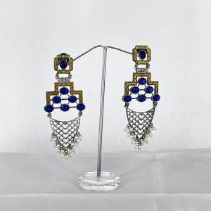 ต่างหูทองเหลืองแบบยาวสองโทนสีฟ้าสำหรับผู้หญิงต่างหูแฟชั่นแบบใหม่ต่างหูห้อยไข่มุกดีไซน์สีทองและชุบเงิน - Product Image 3