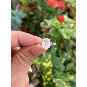 925 <b>Silver</b> Gemstone <b>Ring</b> with Rose Quartz & Ruby <b>Statement</b> Pear Shape Fine Jewelry for Engagement Inlaid with Pearl - Product Image 1