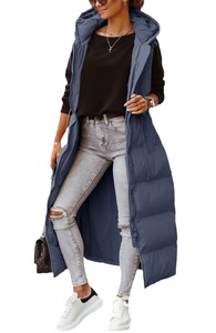 Parka con capucha ajustada para mujer de otoño e invierno, chaleco de estilo medio largo de algodón ligero, piel de oveja, forro de nailon sin mangas de Color puro - Product Image 6