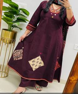 Fancy Rayon Slub Applique Work Top Bottom Dupatta FESTIVE WEAR WHOLESALE PRICE Ethnic Garment Wine Cotton Blend In-Stock Quick - Product Image 3