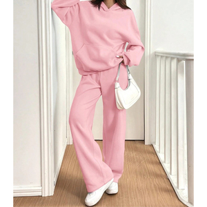 Ensemble de survêtement 2 pièces pour femme en satin d'hiver avec logo personnalisé, sweat-shirt et pantalon de survêtement, uni, longueur intégrale, respirant, écologique - Product Image 2