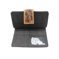 Dompet Wanita Kulit Sapi Argentina Gaya Barat, Motif Bunga, Panjang, Dengan Ritsleting, Tahan Lama, Kapasitas Besar, Dapat Dilipat, Lembut