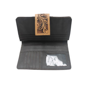 Argentina Cow Leather Hair Hide Western <b>Women</b> Wallet Hand Tooling Floral Long Clutch Zipper Closure Durable Large Capacity Soft - Product Image 3