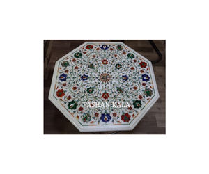 High Level Quality Of Hand Carving Fine Polished White Marble Mother Of Pearl Inlay Design Coffee <b>Table</b> Top In Octagonal Shape - Product Image 1