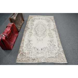 Tapis de 3,7 x 7,2 pieds, tapis turc vintage, tapis en laine blanche - Product Image 1