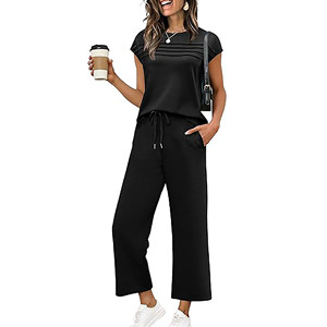 2025 Two Piece Sets for <b>Women</b> Summer and Autumn Outfits Travel Vacation <b>Lounge</b> Wear Matching Sets High Waist Wide Leg <b>Pants</b> - Product Image 1