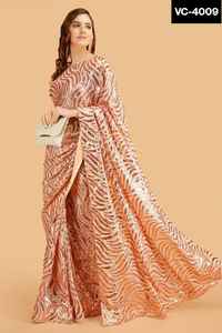 Saree en georgette de travail à séquence lourde avec bordure en passepoil et chemisier Banglory pièces Saree de fête pour femmes - Product Image 3