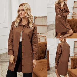 Nouveau manteau pour femmes mi-long tempérament simple boutonnage automne revers lâche coton décontracté mode Trench Coat - Product Image 5