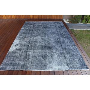 พรมวินเทจขนาดใหญ่ 6.3x9.5 ฟุต พรมตุรกี สีเทาดำลายดอกไม้ ทำจากขนสัตว์ - Product Image 1