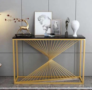 โต๊ะคอนโซลหินอ่อนสีดำทรงกลมสไตล์อาร์ตครึ่งพร้อมกรอบโลหะสีทองโฉบเฉี่ยวในราคาขายส่ง - Product Image 4