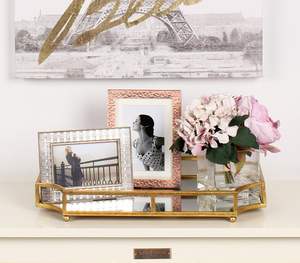 Ciel Metal Mirrored Ornate Festonné Plateau décoratif doré pour commode de salle de bain et chambre à coucher - Product Image 3