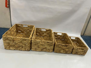 Panier de rangement rectangulaire naturel et écologique, tissé à la main, avec poignées robustes en jacinthe d'eau, pliable, organiseur pour la cuisine - Product Image 3