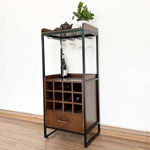 Solid Oak Natural Wood Wine Cabinet Modern Design TPA018 Wine Rack Featuring <b>Iron</b> Aluminium Wine Glass Holder for Dining Chair - Product Image 6