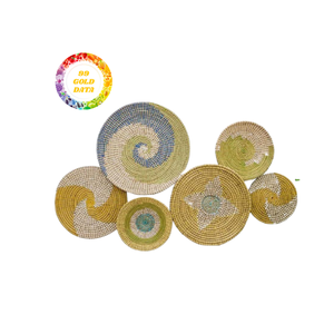 Plateau rond en rotin panier suspendu plaque murale en jonc de mer faite à la main pièce décorative Boho pour la maison, le café ou la galerie d'art - Product Image 2