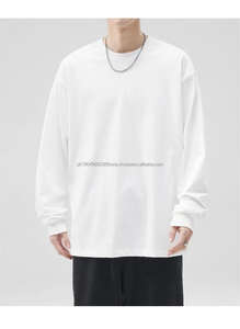 Personalizado de alta calidad de gran tamaño Casual hombres 100% algodón 260 en blanco peso pesado Color sólido Camisetas cuello redondo de manga larga - Product Image 3