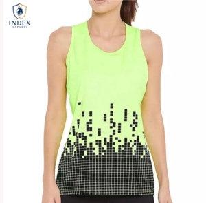Débardeur en tricot à imprimé géométrique vert néon pour femme Index Apparel, col rond, style sportif, séchage rapide, longueur normale - Product Image 1
