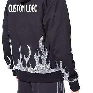Diseñe su propio 500GSM French Terry Gem Stone Rhinestone DTG Print Hoodies Hip Hop Distressed Zip Up Men's Rhinestones Hoodies - Product Image 4