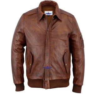 Mens Vintage Brown Sheep <b>Leather</b> MA1 Coat Distressed Style Durable Comfortable <b>Retro</b> Outerwear Waterproof Reversible Plus Size - Product Image 1